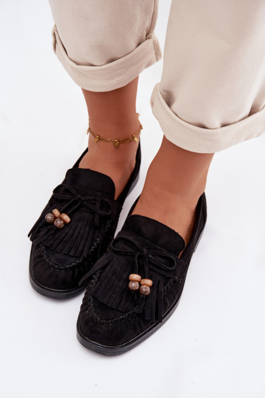 Mokasyny DamskiewithFrędzlami I Koralikami Czarne Teressa