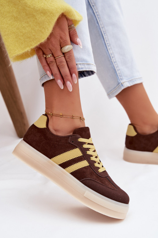 Sneakersy Damskie Na Platformie Czekoladowe Giselia