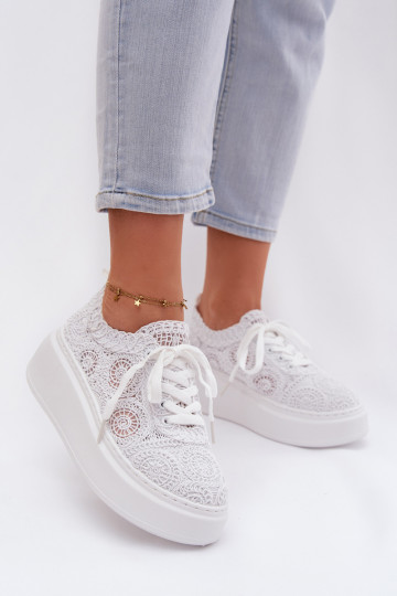 Crochet Women's Platform Sneakers White Evalora