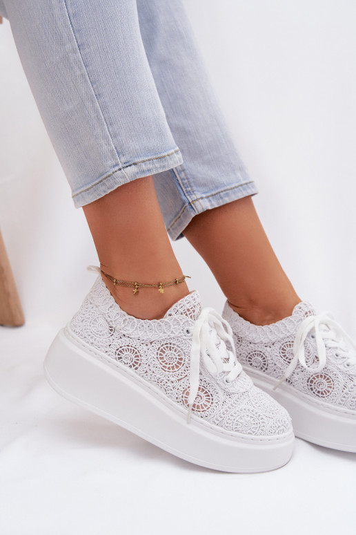 Crochet Women's Platform Sneakers White Evalora