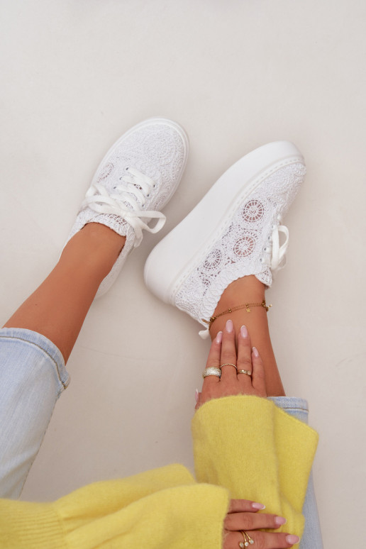 Crochet Women's Platform Sneakers White Evalora