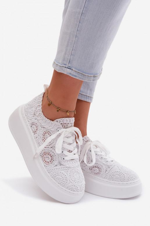 Crochet Women's Platform Sneakers White Evalora