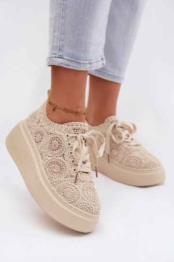 Women's Crochet Sneakers Platform Beige Evalora 2