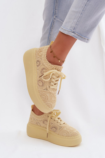 Women's Crochet Sneakers Platform Yellow Evalora