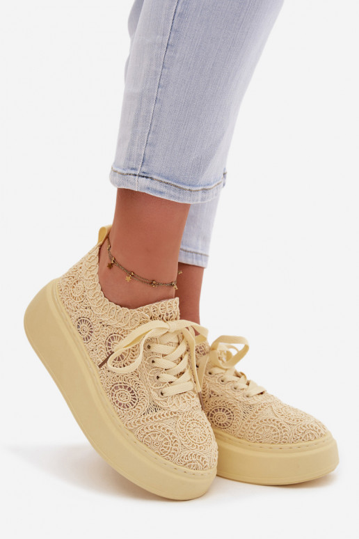Women's Crochet Sneakers Platform Yellow Evalora