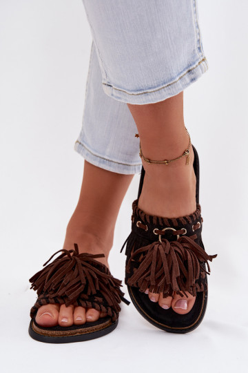 Women's Fringed Black Slides Glorinna 2