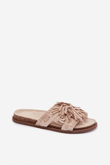 Women's Beige Fringed Slides Glorinna 2