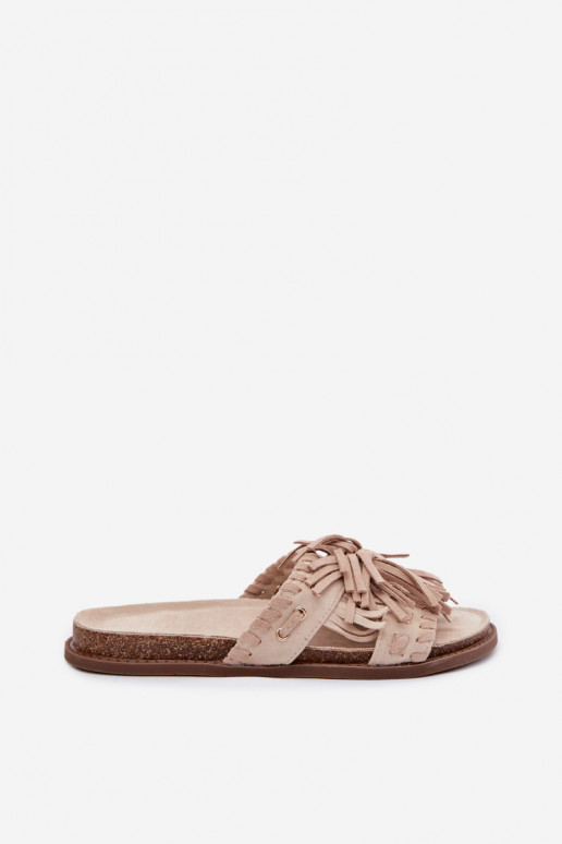 Women's Beige Fringed Slides Glorinna