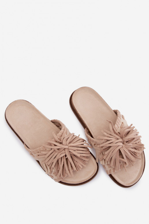 Women's Beige Fringed Slides Glorinna
