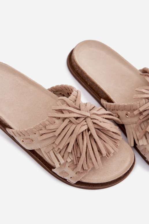 Women's Beige Fringed Slides Glorinna