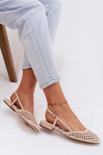 Perforated Beige Eco Suede Ballerinas Farivelle
