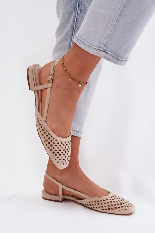 Perforated Beige Eco Suede Ballerinas Farivelle