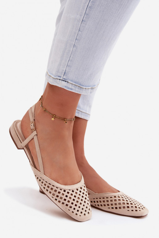Perforated Beige Eco Suede Ballerinas Farivelle