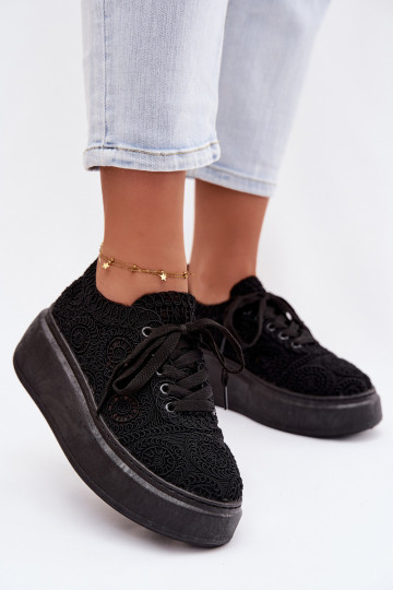 Women's Crochet Sneakers Platform Black Evalora