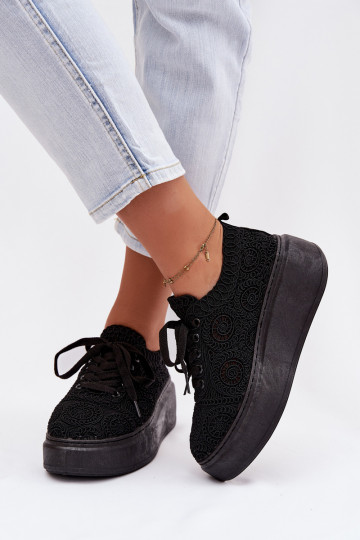 Women's Crochet Sneakers Platform Black Evalora 2