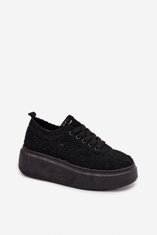 Women's Crochet Sneakers Platform Black Evalora