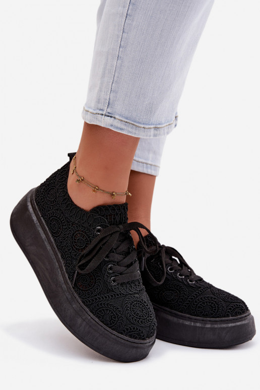 Women's Crochet Sneakers Platform Black Evalora