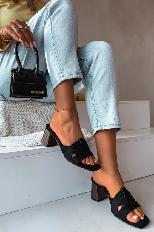 Women's Block Heel Sandals With Straps Eco Suede Black Corivelle