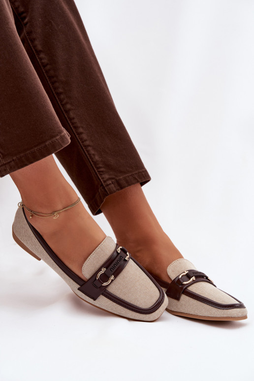 Damskie Loafersy Shoes With Decorative Element Brown-Beige Evelora