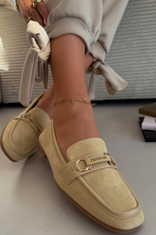 Mokasyny Loafersy DamskiewithOzdobnym Elementem Żółte Evelora