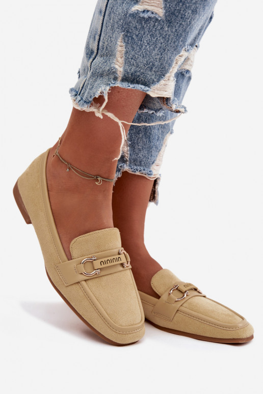 Mokasyny Loafersy DamskiewithOzdobnym Elementem Żółte Evelora