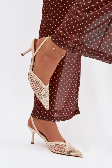 Woven Sandals on Stiletto Light Beige Hanelis