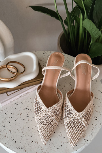 Woven Sandals on Stiletto Light Beige Hanelis 2
