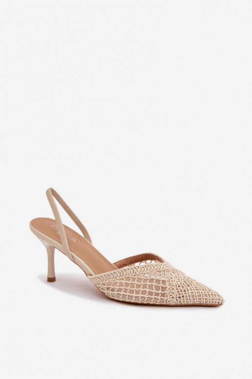 Woven Sandals on Stiletto Light Beige Hanelis