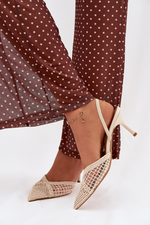 Woven Sandals on Stiletto Light Beige Hanelis