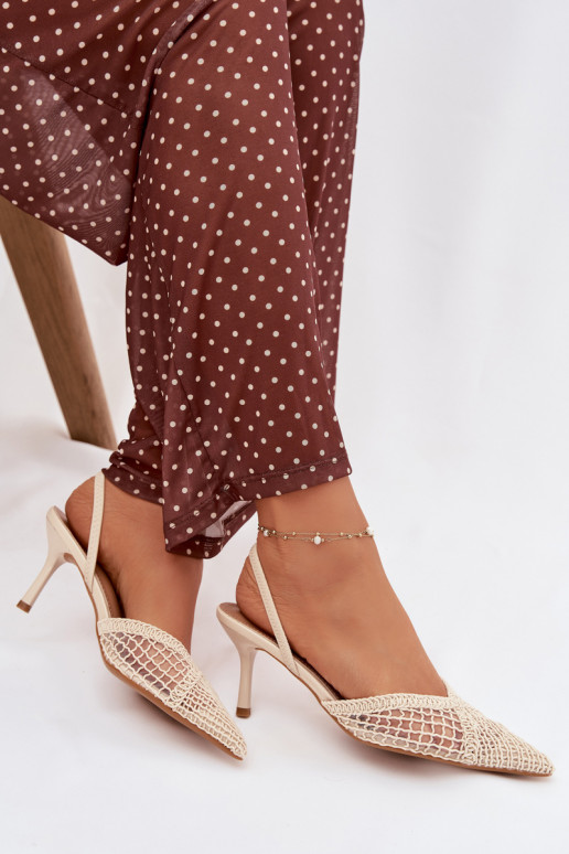 Woven Sandals on Stiletto Light Beige Hanelis