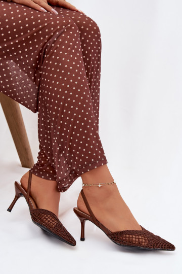 Woven Leather Sandals on Heel Brown Hanelis