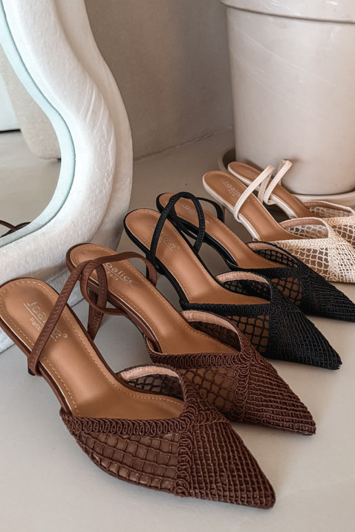 Woven Leather Sandals on Heel Brown Hanelis