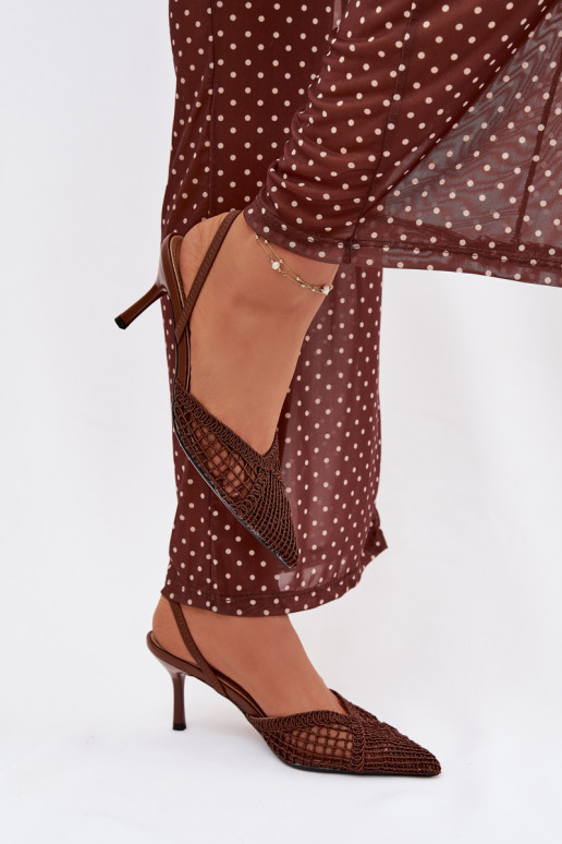 Woven Leather Sandals on Heel Brown Hanelis