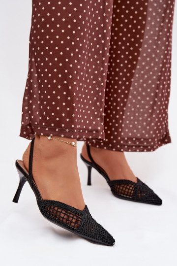 Woven Sandals on Heel Black Hanelis