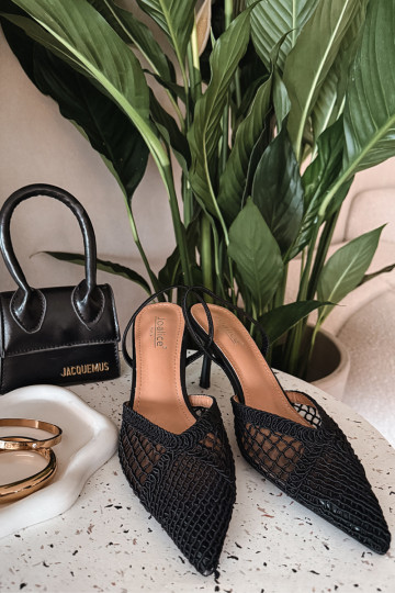 Woven Sandals on Heel Black Hanelis 2