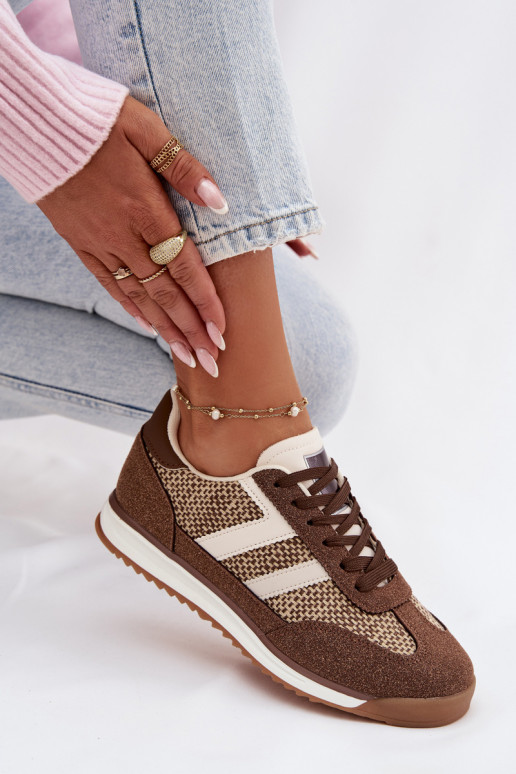 Buty Sportowe Sneakersy Damskie Brązowe Soretta