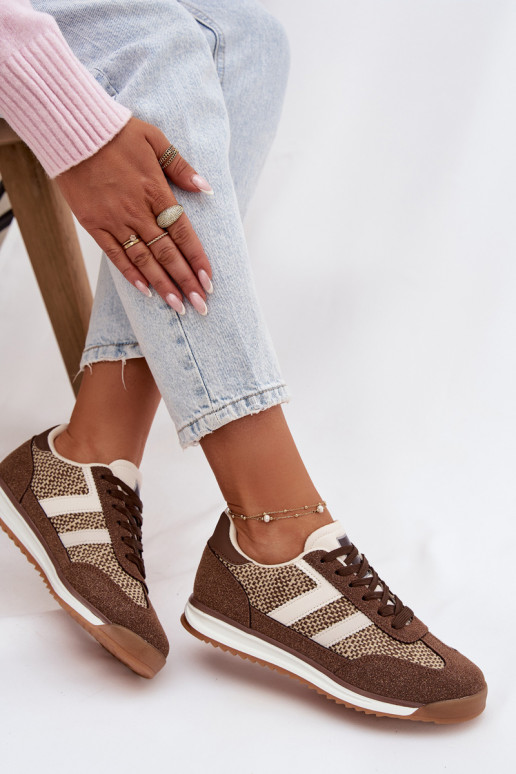 Buty Sportowe Sneakersy Damskie Brązowe Soretta