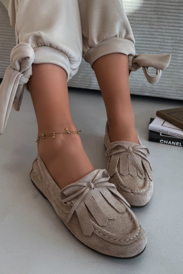 Women's Beige Moccasins with Lacing and Fringes Glorina 2