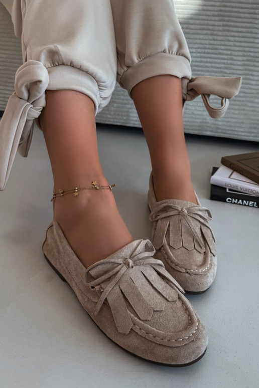 Mokasyny DamskiewithWiązaniem I Frędzlami Beżowe Glorina