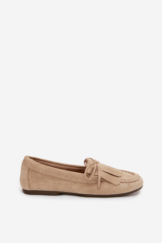 Women's Beige Moccasins with Lacing and Fringes Glorina