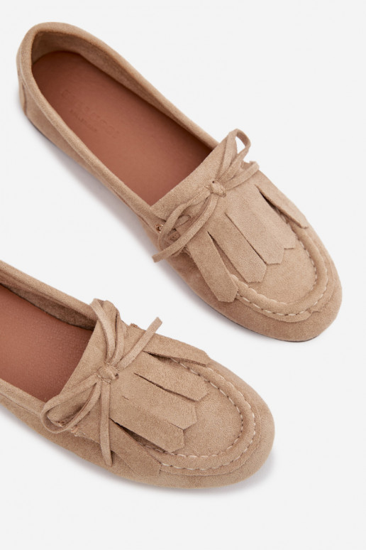 Women's Beige Moccasins with Lacing and Fringes Glorina