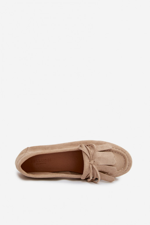 Women's Beige Moccasins with Lacing and Fringes Glorina