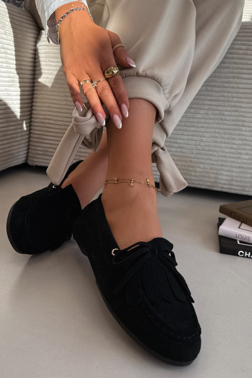 Women's Moccasins With Lacing And Fringes Black Glorina