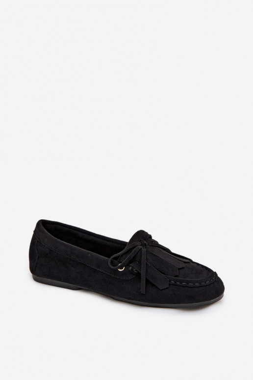 Women's Moccasins With Lacing And Fringes Black Glorina