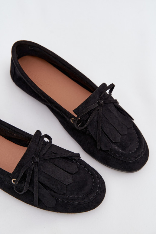 Women's Moccasins With Lacing And Fringes Black Glorina
