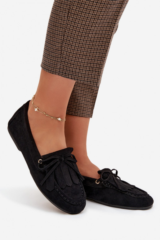 Women's Moccasins With Lacing And Fringes Black Glorina