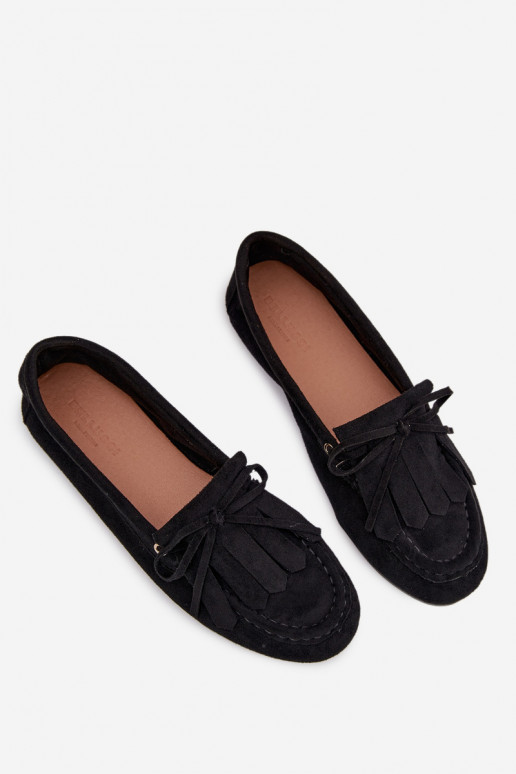 Women's Moccasins With Lacing And Fringes Black Glorina