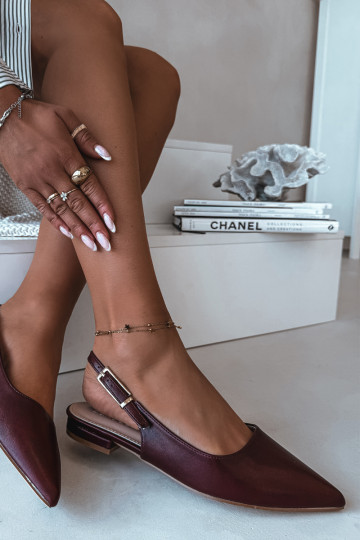 Iverelle Burgundy Ballerinas with Gold Buckle 2