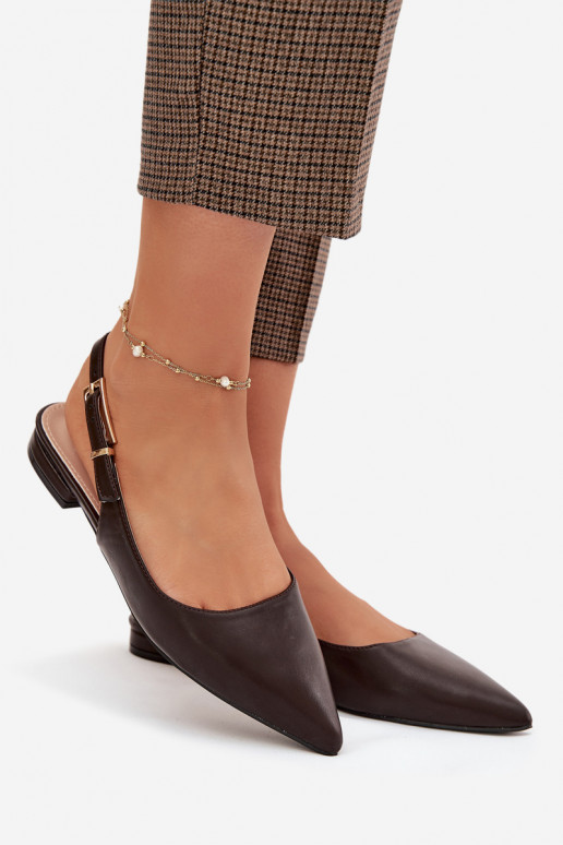 Iverelle Chocolate Ballerinas with Gold Buckle