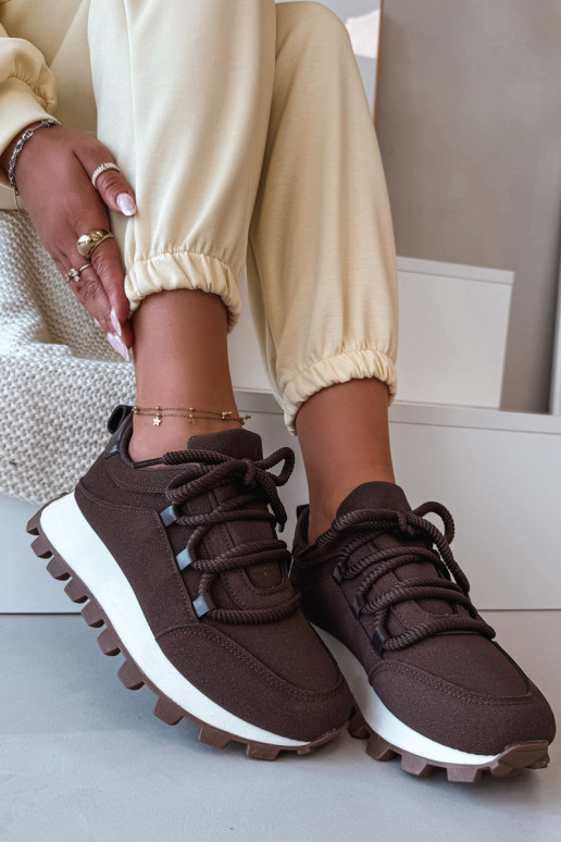 Buty Sportowe Sneakersy Na Platformie Czekoladowe Riadella